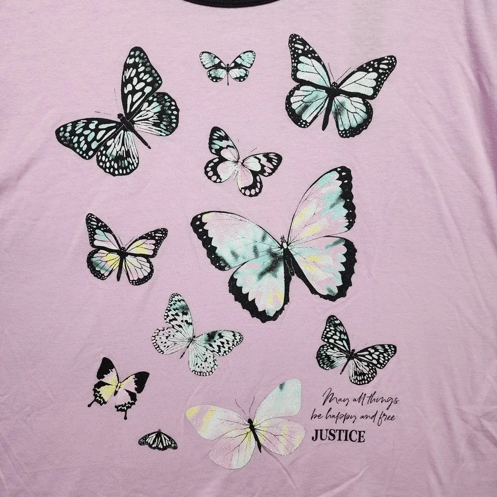 Justice Butterfly Graphic Crop Tee Girls NWT Short Sleeve Shirt